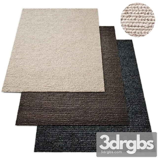 Hand-braided textured wool rug rh collection 3D Model Free