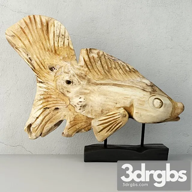 Hand carved driftwood fish on stand 3D Model Free
