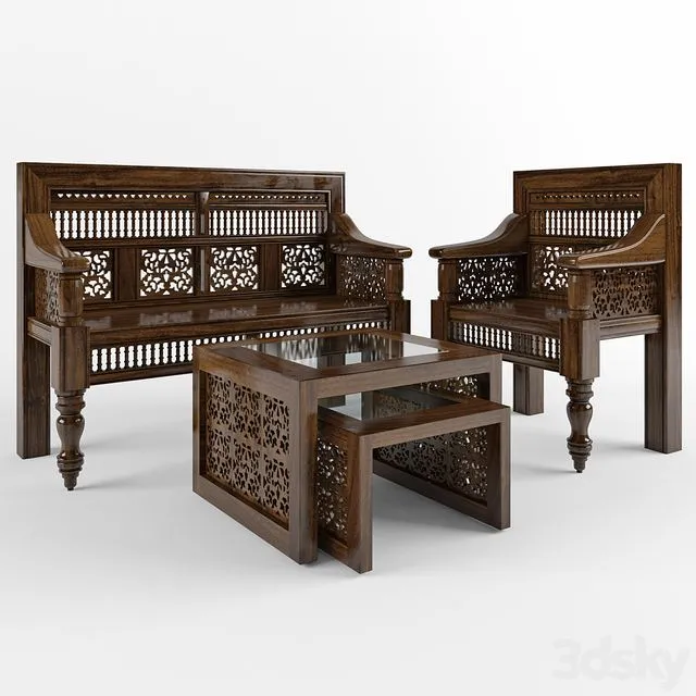 Hand Carved Settee 3D Model