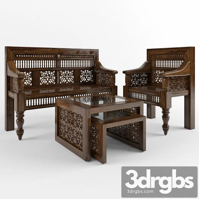 Hand Carved Settee 3D Model Free