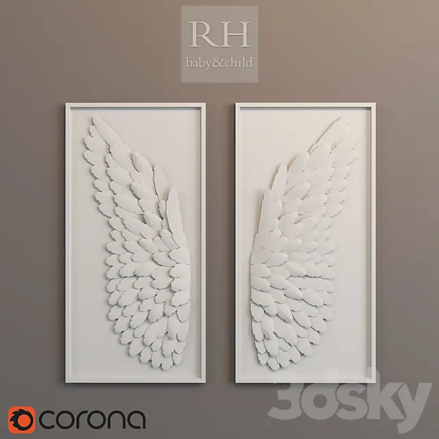hand-folded paper angel wing art 3D Model