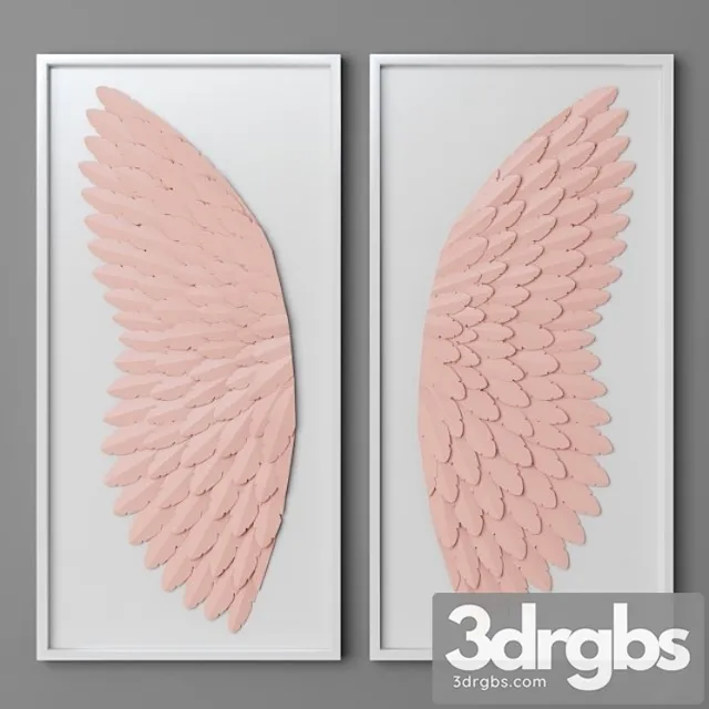 Hand-folded paper angel wing art - pink 3D Model Free