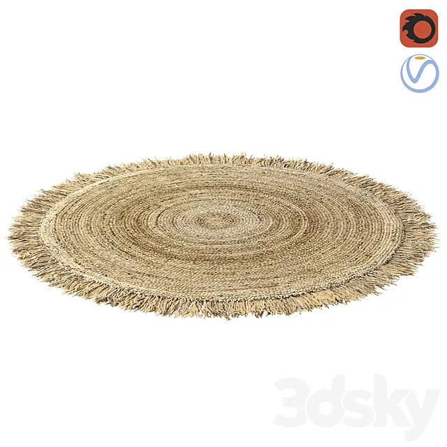 Hand Woven Rafia Jute Braided Rug Round Natural 3D Model