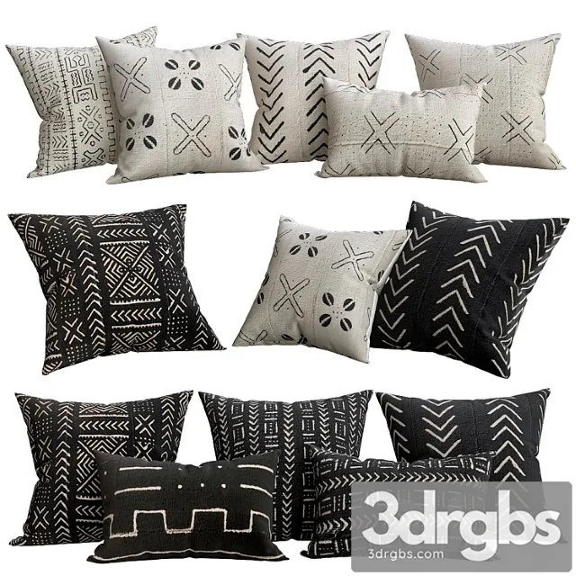 Handwoven african mud cloth arrowhead pillow cover - natural 3D Model Free