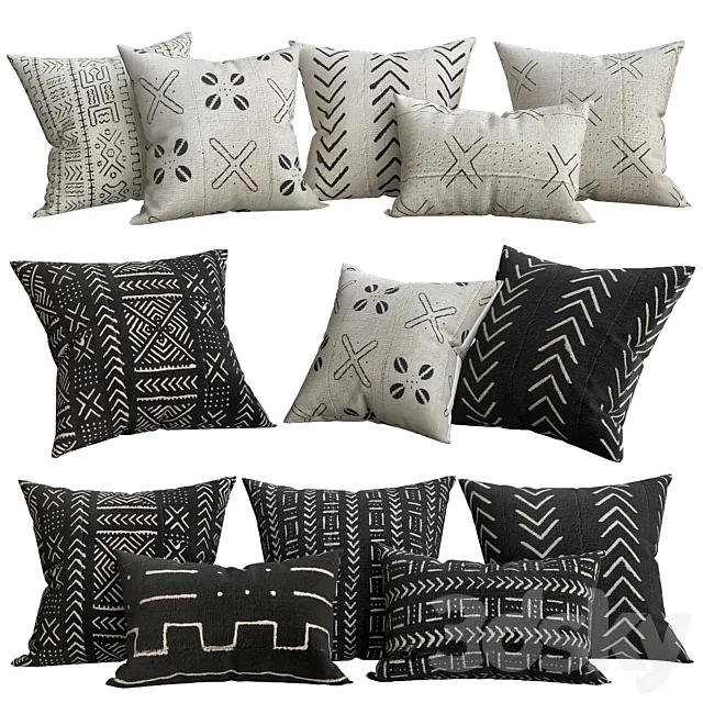 Handwoven African Mud Cloth Arrowhead Pillow Cover - Natural 3D Model