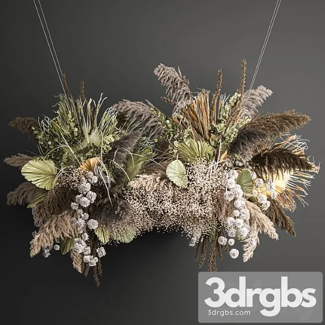 Hanging Bouquet And Installation Under Ceiling Decor Above Table From Dried Flower Palm Leaf And Pampas Grass 232 3D Model Free
