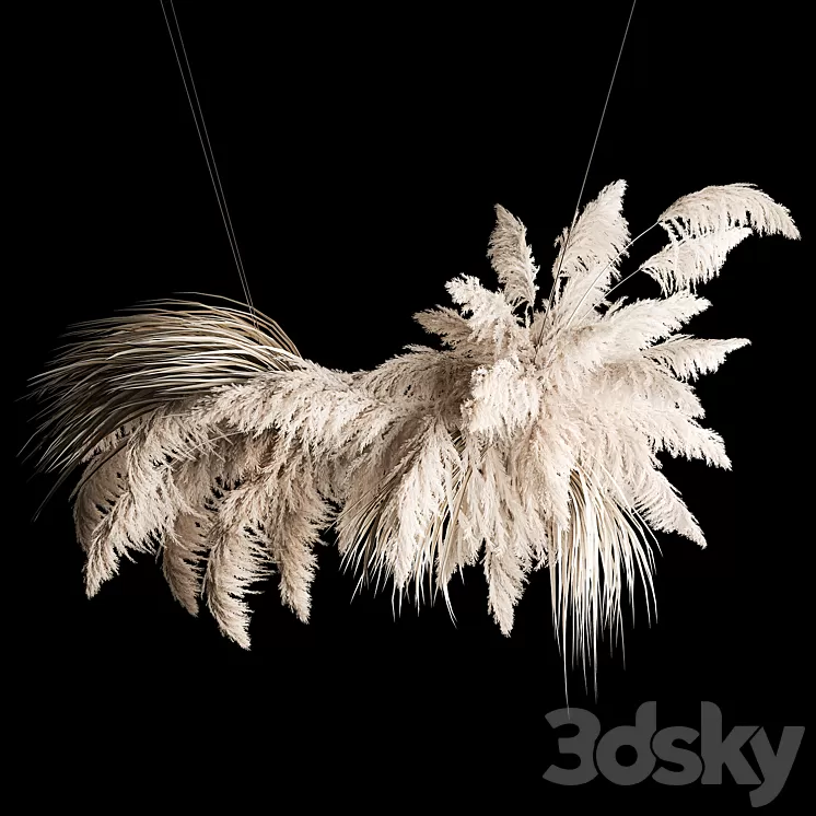 Hanging bouquet installation of white reeds dried flower from pampas grass reed Cortaderia. 260. 3D Model Free