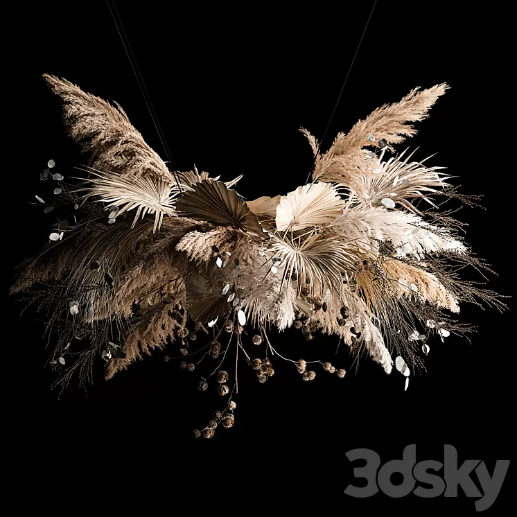 Hanging bouquet of dried flowers palm branch pampas grass dry reeds lunnik thorn 270. 3D Model Free Download