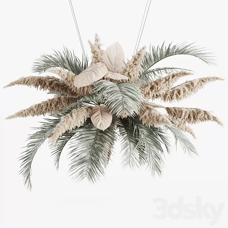 Hanging decor of palm leaves and pampas grass 3D Model