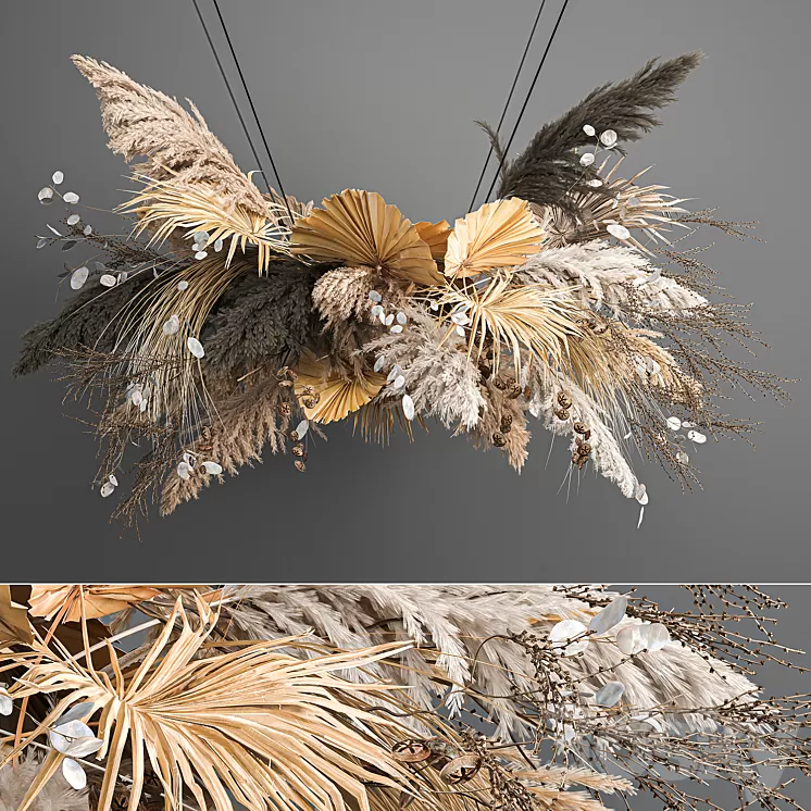 Hanging installation bouquet of dried flowers with pampas pampas grass reeds suspension wedding decor and decoration. 189. 3D Model Free