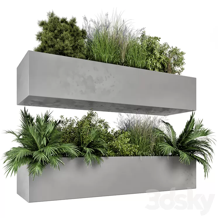 Hanging Plants Set in Gray Pot - Set 717 3D Model