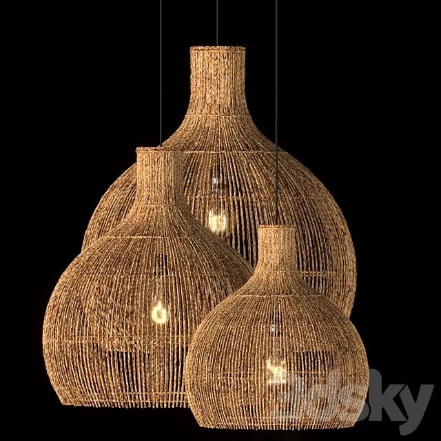 Hanging vintage rattan lamp 3D Model