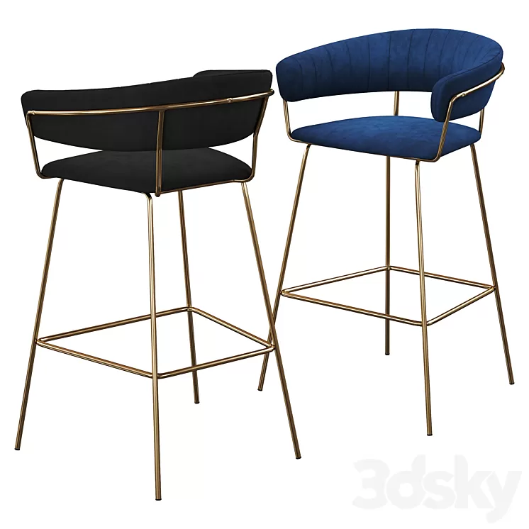 Hanna velvet bar stool 3D Model