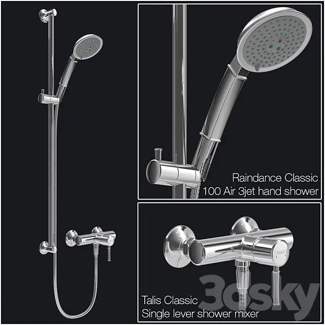 Hansgrohe Raindance Classic 100 Air 3jet _ Unica'Classic wall bar _ Talis Classic mixer 3DModel