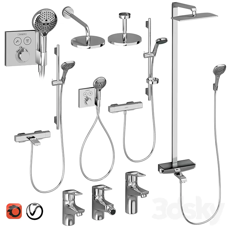 HANSGROHE Set 4 | Ecostat | Raindance | Novus Loop | with adjustable watering can 3D Model