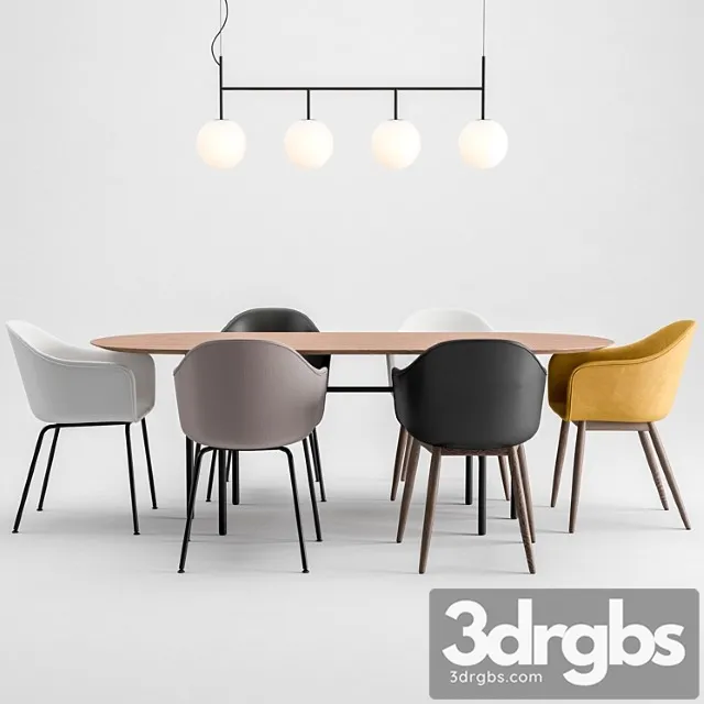Harbor chair upholstery + snaregade table + tr bulb by menu 2 3D Model Free