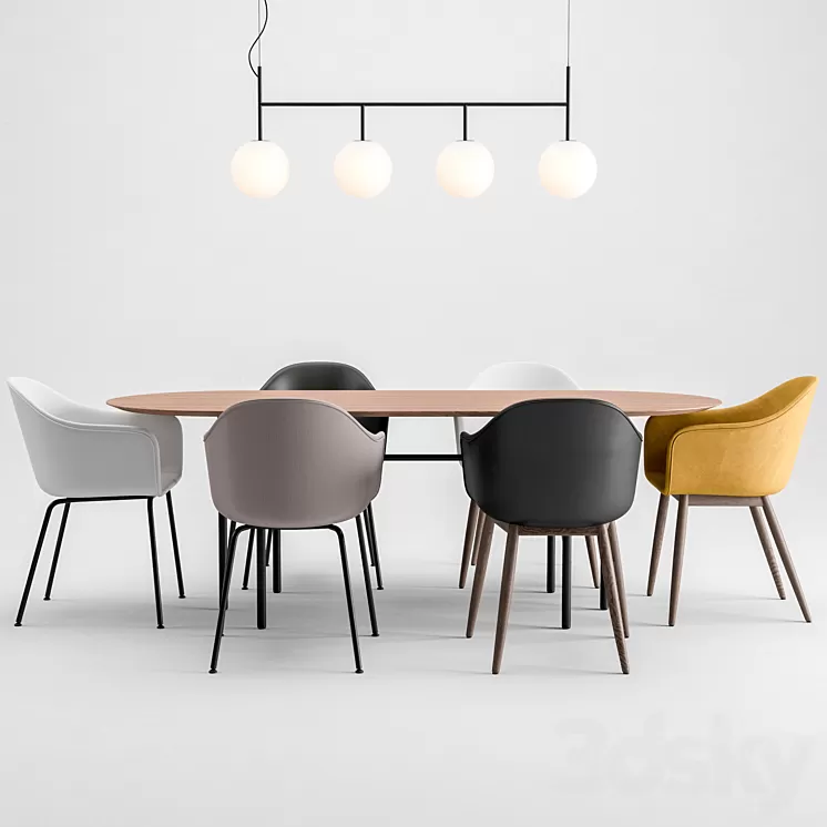 Harbor Chair Upholstery + Snaregade Table + Tr Bulb By Menu 3D Model