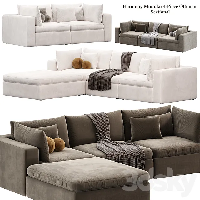 Harmony Modular 4 Piece Ottoman Sectional Sofa by westelm 3D Model