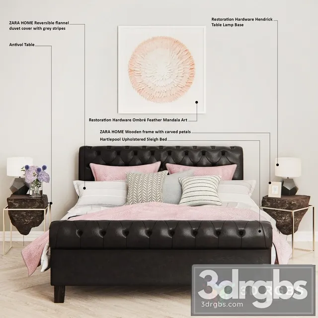 Hartlepool Upholstered Sleigh Bed 3D Model Free