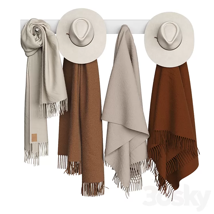 Hats and scarves on a hanger