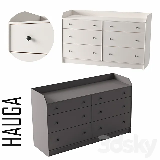 HAUGA Chest of 6 drawers gray white 3D Model