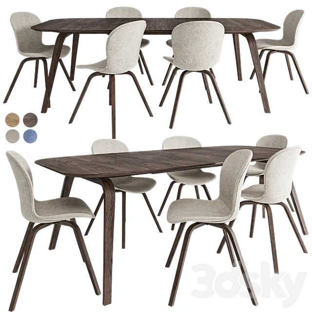 Hauge dining table and chair 3D Model
