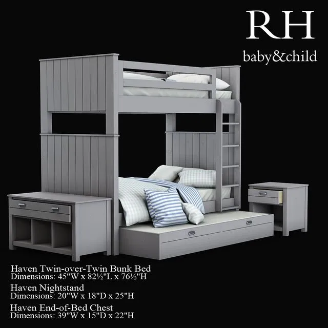 Haven Twin-over-Twin Bunk Bed 3D Model