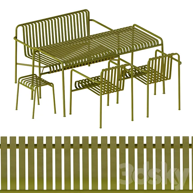 Hay palissade dining table and chairs 3D Model