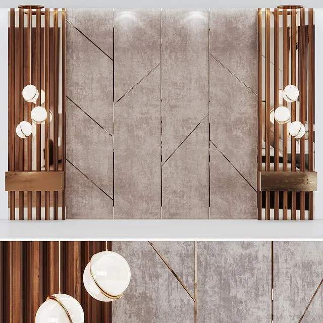 Headboard decoration with bedside tables 3D Model