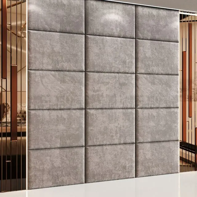 Headboard in beige panels and mirrored gold slats 3D Model