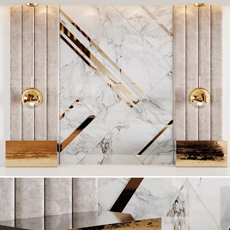 Headboard in white Rex Marble and soft beige panels 3D Model