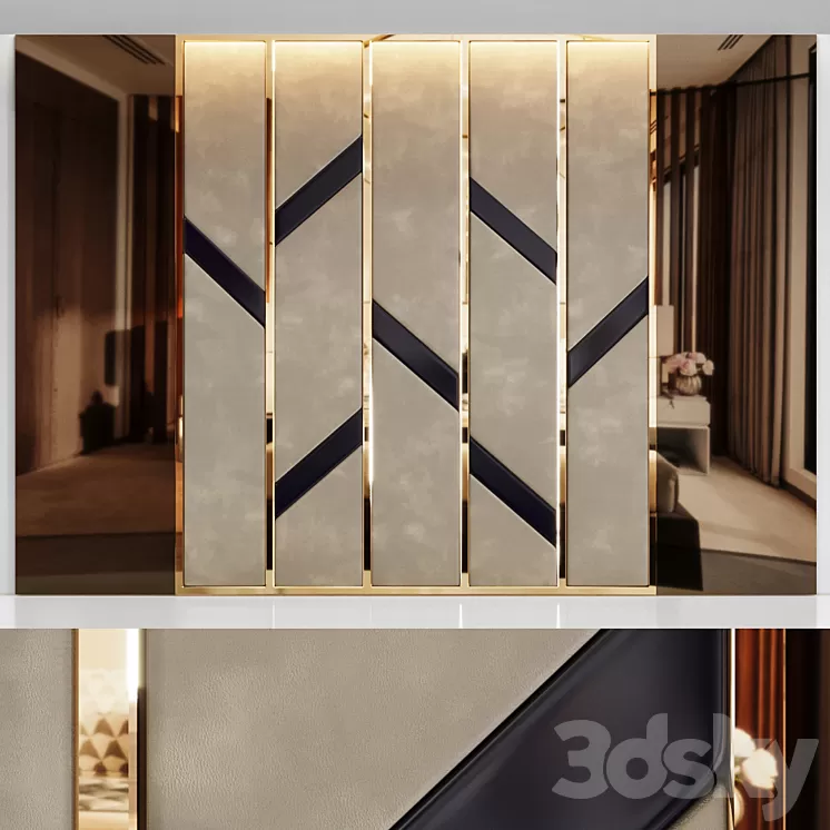 Headboard made of bronze mirror and soft beige panels 3D Model