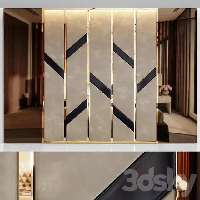 Headboard made of bronze mirror and soft beige panels 3D Model