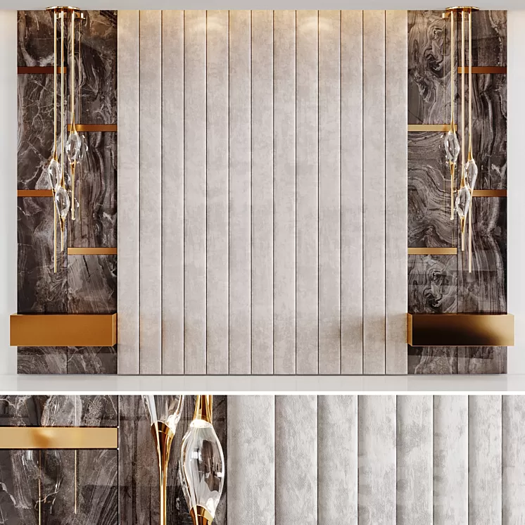 Headboard Rex Marble Brown and Beige Fabric Panels 3D Model