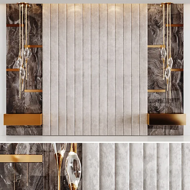 Headboard Rex Marble Brown and Beige Fabric Panels 3DModel