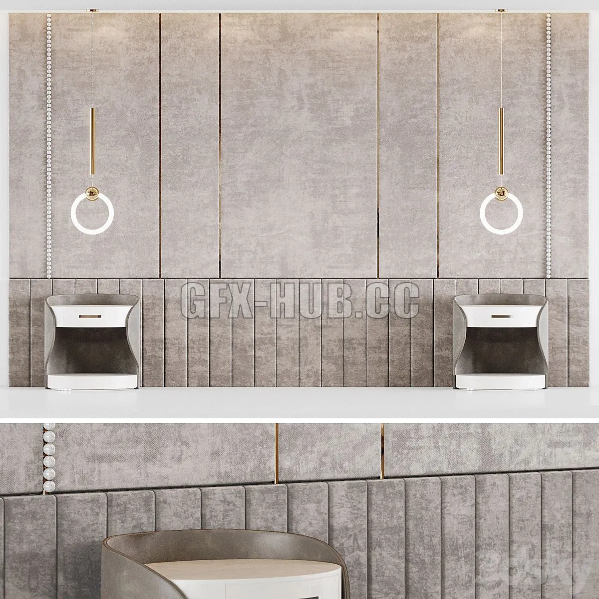 Headboard with Lee Broom RING LIGHT 3D Model