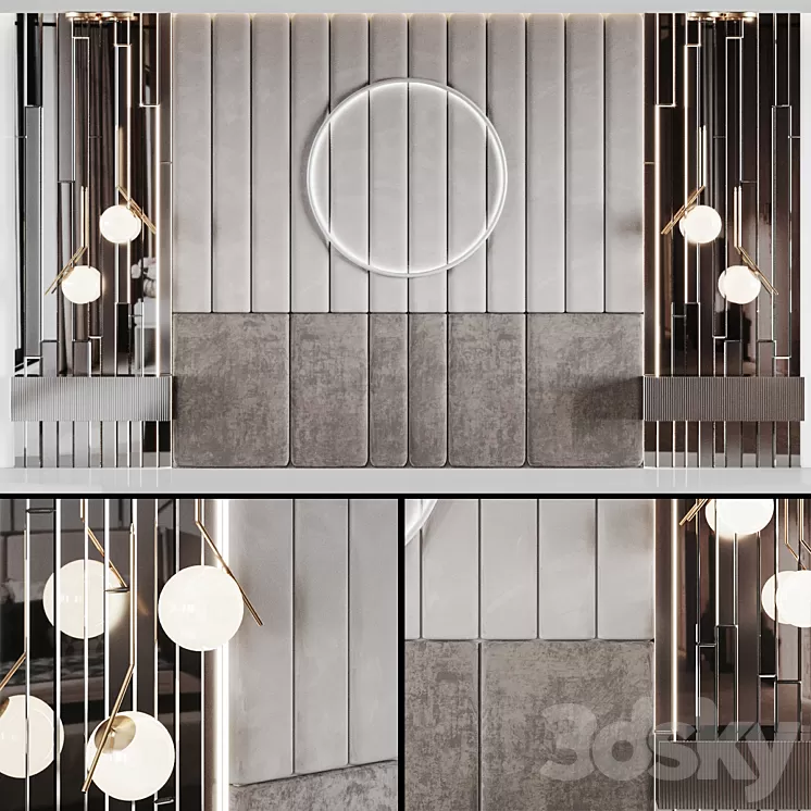 Headboard with pedestals and lamps 3D Model