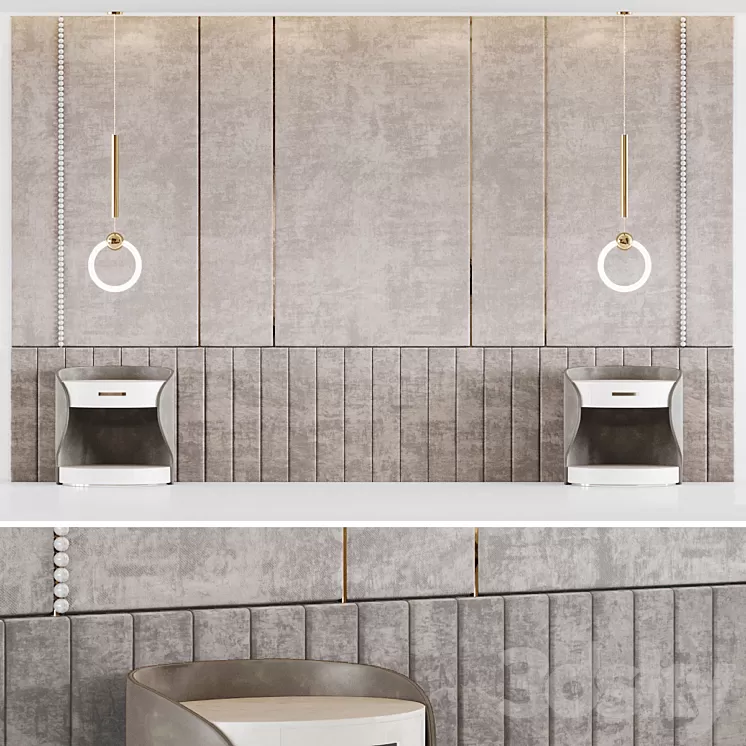 Headboard with pendant lights 3D Model