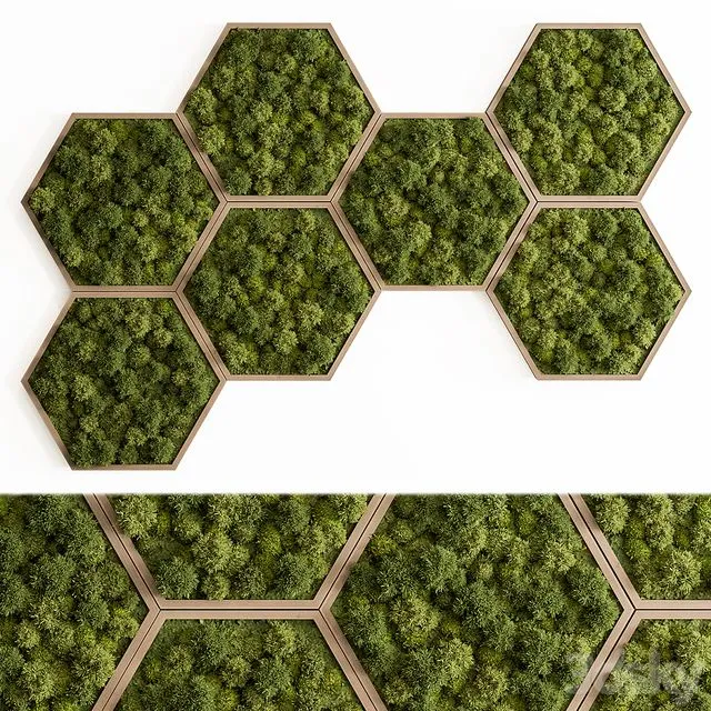 Hexagon Green Wall Panel - Set 79 3D Model