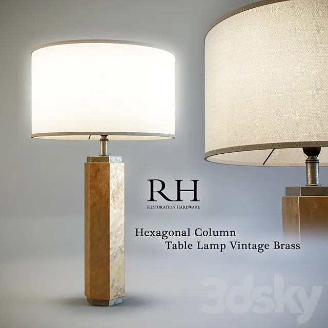 Hexagonal Column Table Lamp Vintage Brass 3D Model