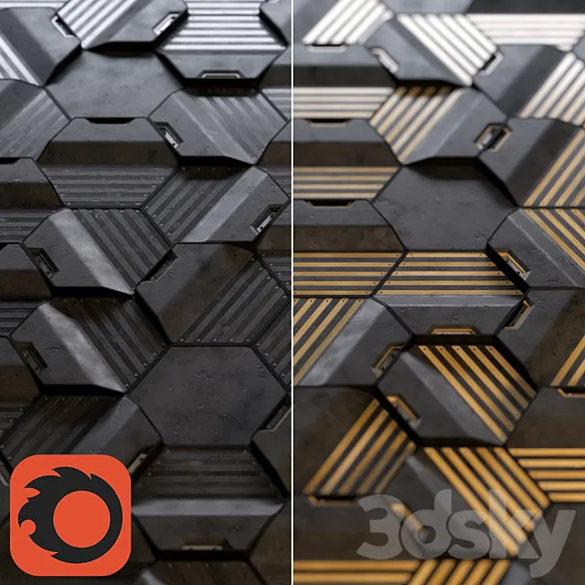 Hexagonal wall panels made of wood and concrete 3D Model