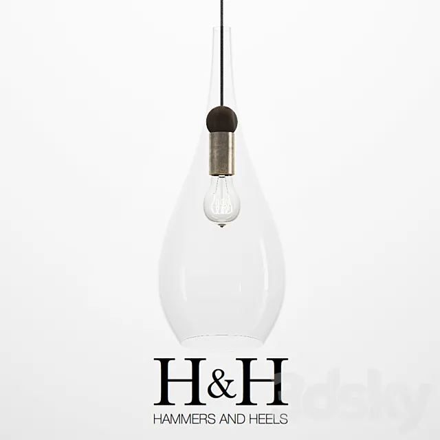 H&H - Blown Glass & Wood Teardrop Pendant 3D Model