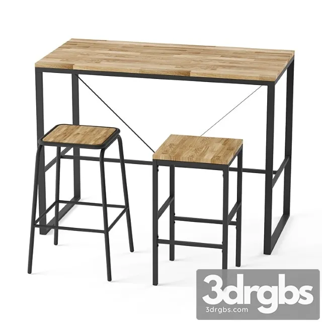 Hiba bar or counter stool and table set 1 2 3D Model Free
