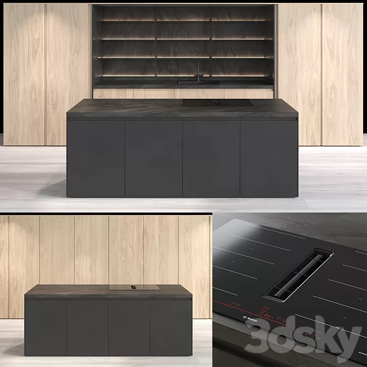 Hidden modern kitchen Omoikiri Mixer Bosh 3D Model