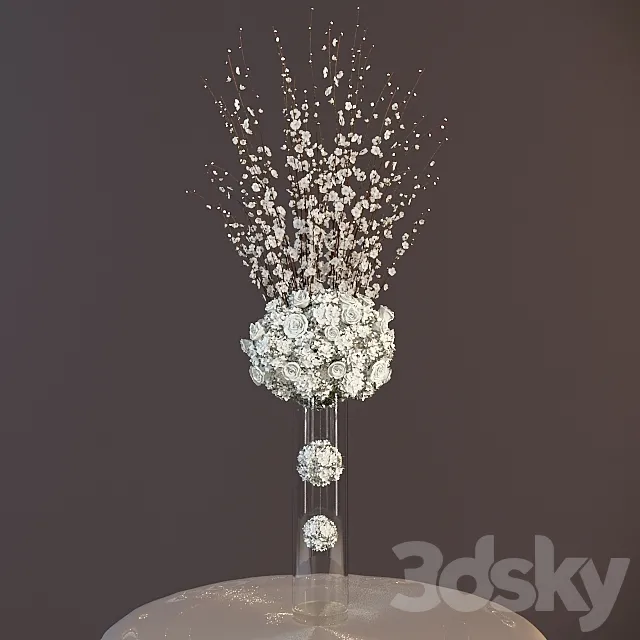 High bouquet in a glass vase 3D Model