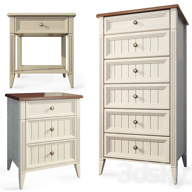 High chest of drawers and bedside table Margaret. Dresser nightstand by Lazurit 3D Model