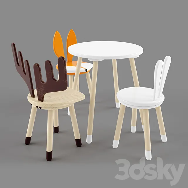 ?hildren's chairs and table 3DModel