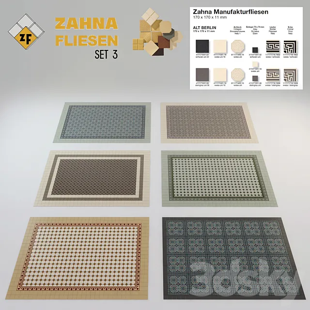 Historical tile Zahna Set 3 3DModel