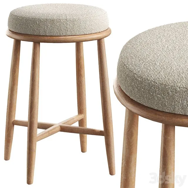 Hobbs Cerused Natural Oak Wood Counter Stool 3D Model