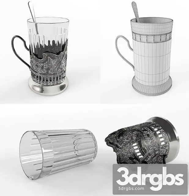 Holder with faceted glass and spoon 3D Model Free